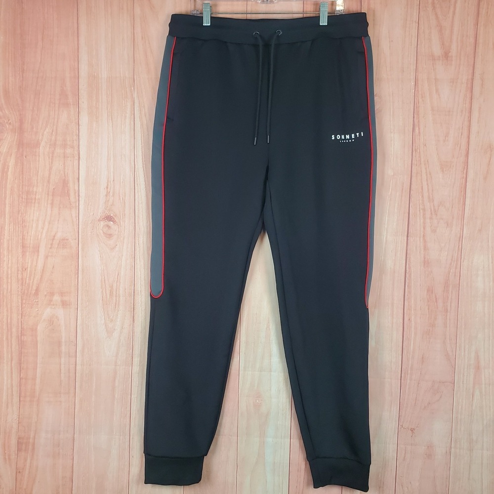 Sonneti‎ London Jogger Pants Mens 2XL Black Stretch Logo Tapered Leg Drawstring